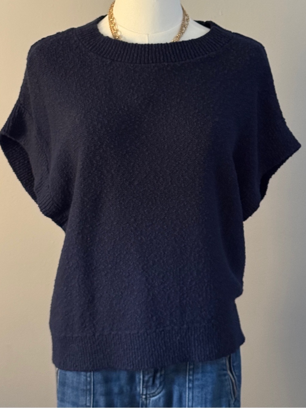 LOF Navy Short Sleeve Knit Pullover